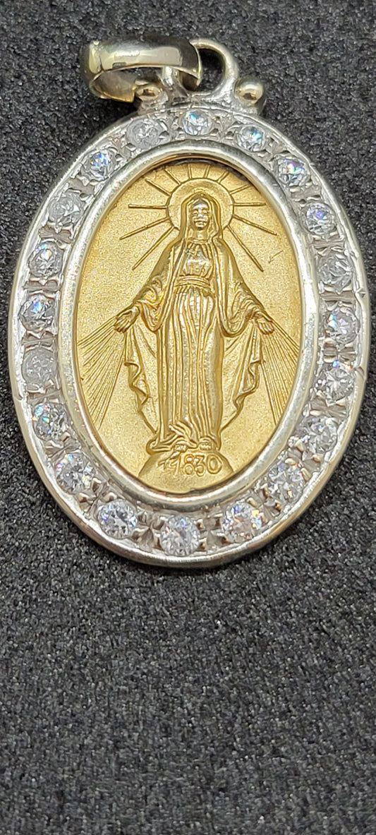18K Yellow and White Gold Saint Guadalupe Pendant with