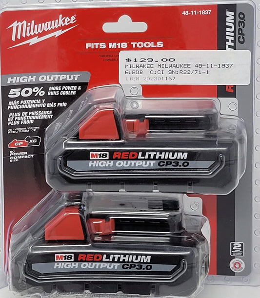 Milwaukee M18™ REDLITHIUM™ HIGH OUTPUT™ CP3.0 Battery 2-Pack